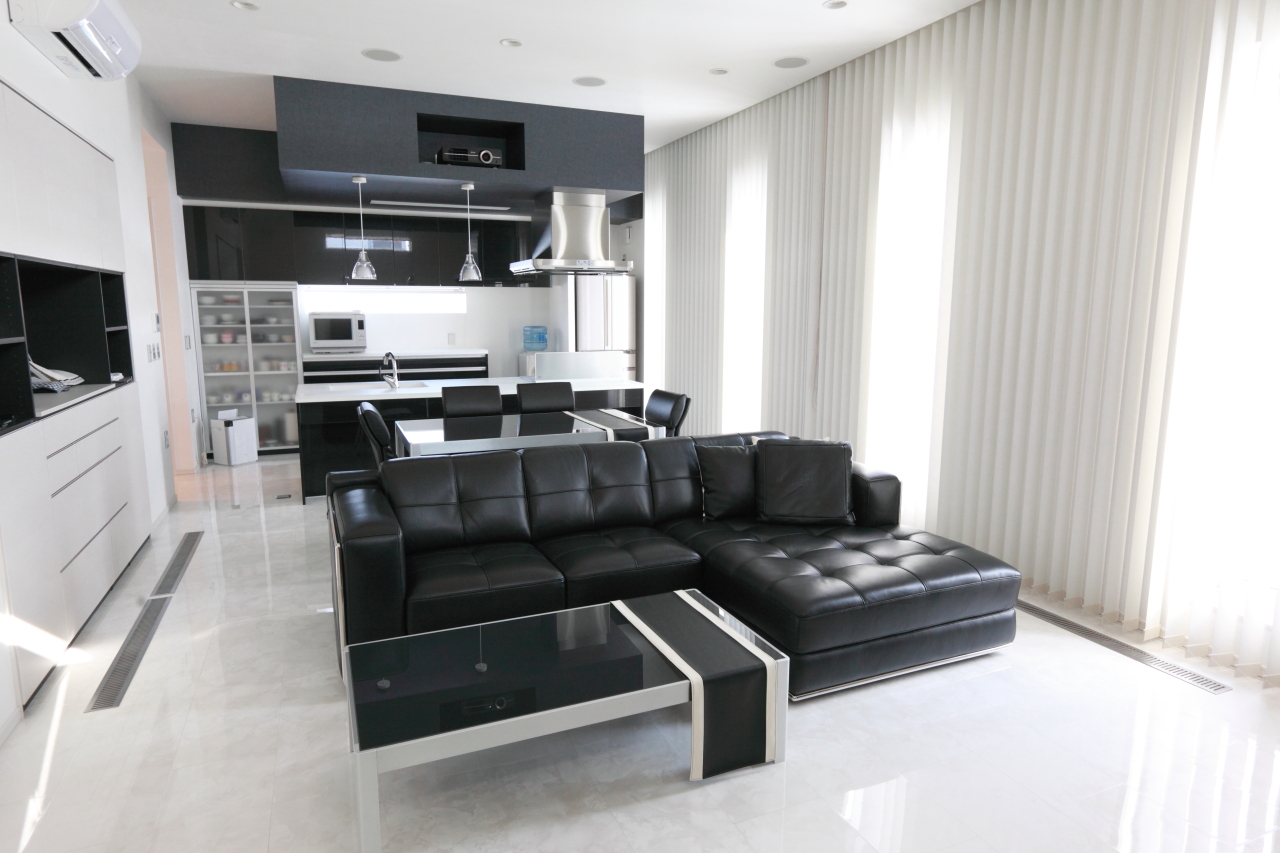 モノトーンが映える高級住宅　こだわりオーディオと広々LDKの平屋